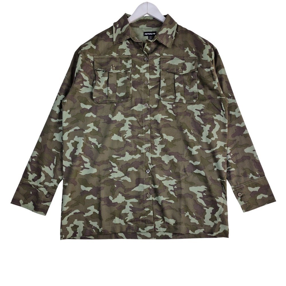 PrettyLittleThing Camo Cargo Pocket Detail Oversized Shirt Dress US 8 NWT
